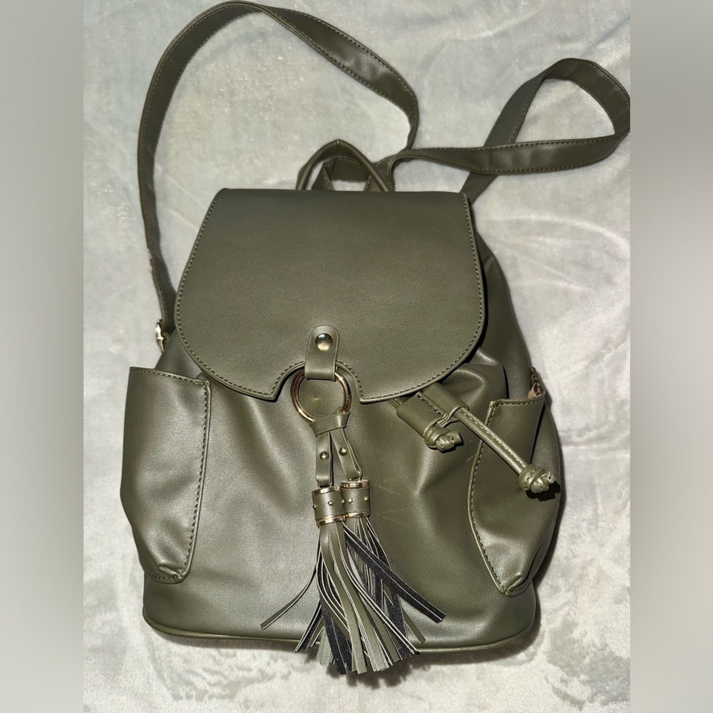 Olive Green Tassel Backpack - Picture 1 of 9